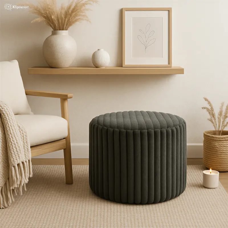 Sitzhocker Ø55 cm Plüsch-Cord Dunkelgrau, Ansicht 2