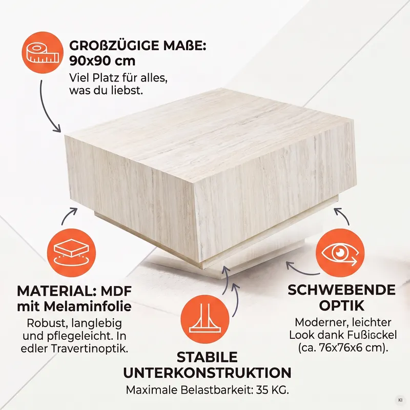 Couchtisch Travertin 90x90 cm, Ansicht 7