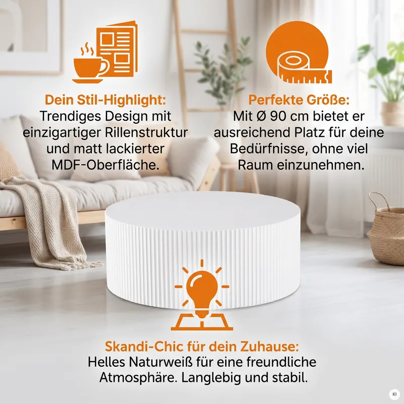 Couchtisch Ø 90 cm Naturweiß, Ansicht 4
