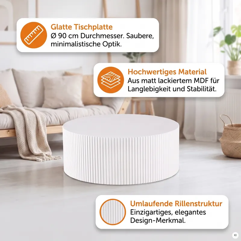 Couchtisch Ø 90 cm Naturweiß, Ansicht 5