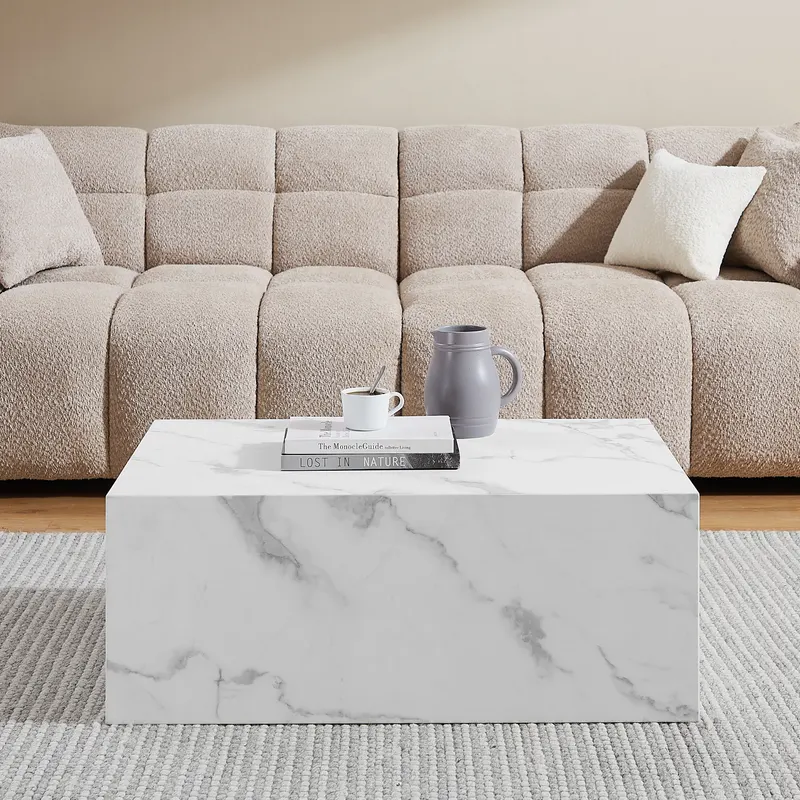Couchtisch Weiß, Marmoroptik, 90 × 60 cm, Ansicht 3