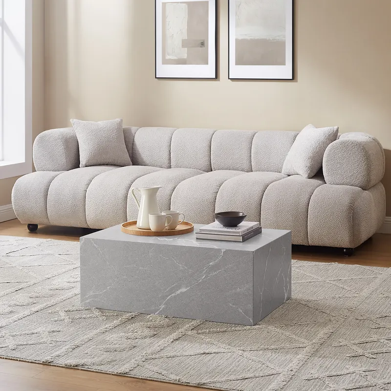 Couchtisch Grau, Marmoroptik, 90 × 60 cm, Ansicht 3