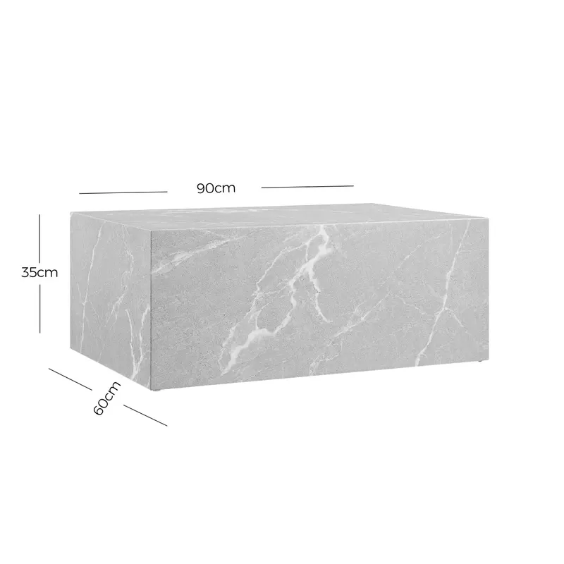 Couchtisch Grau, Marmoroptik, 90 × 60 cm, Ansicht 4
