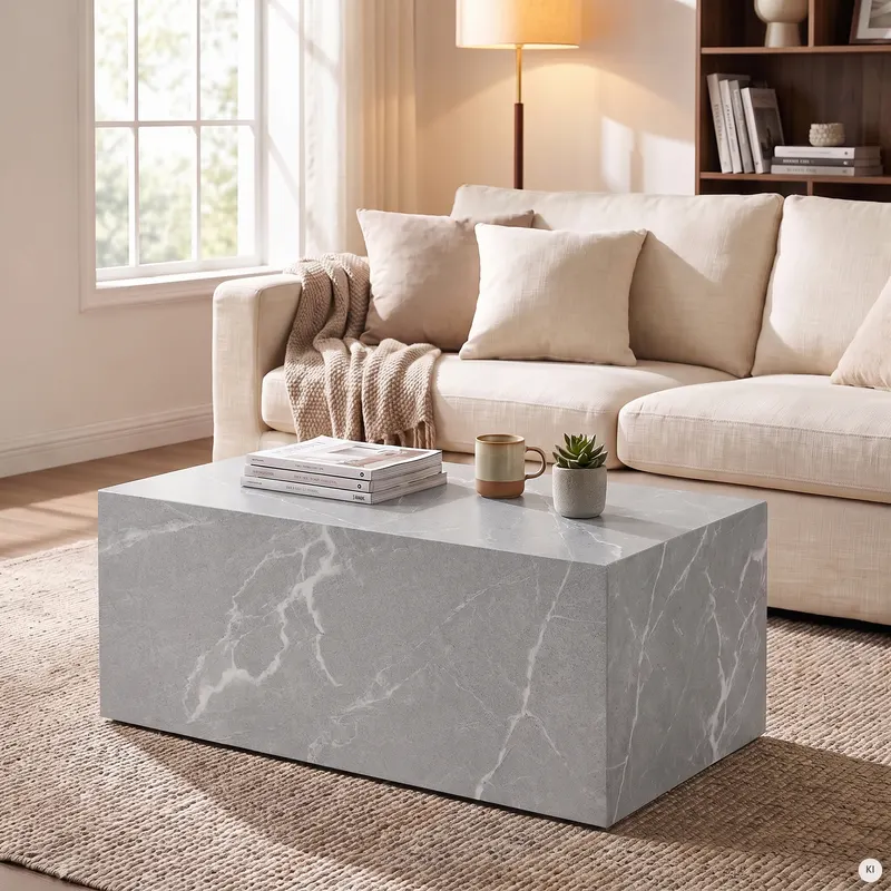 Couchtisch Grau, Marmoroptik, 90 × 60 cm, Ansicht 5