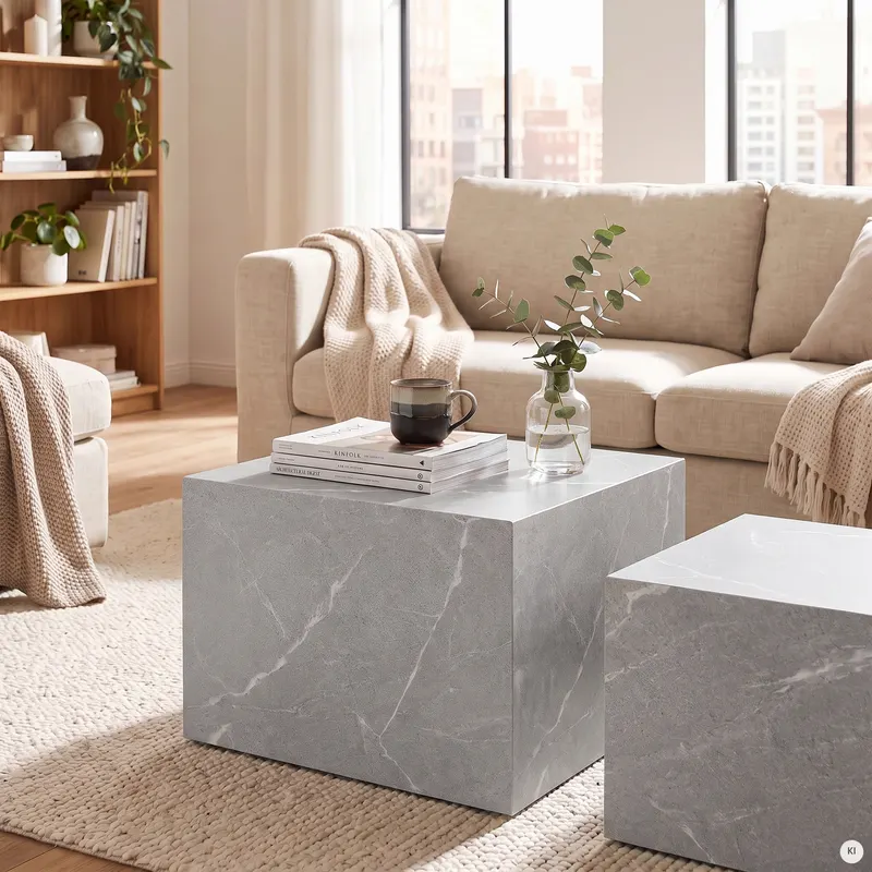 Couchtisch-Set Grau in Marmoroptik, Ansicht 5