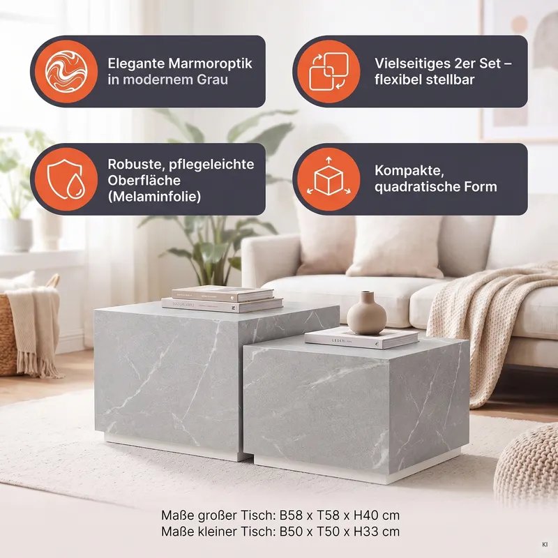 Couchtisch-Set Grau in Marmoroptik, Ansicht 6