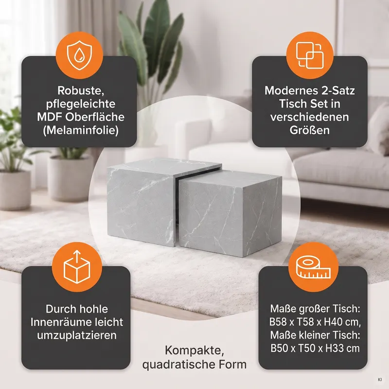 Couchtisch-Set Grau in Marmoroptik, Ansicht 7