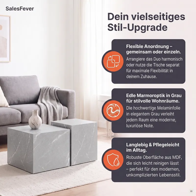 Couchtisch-Set Grau in Marmoroptik, Ansicht 8
