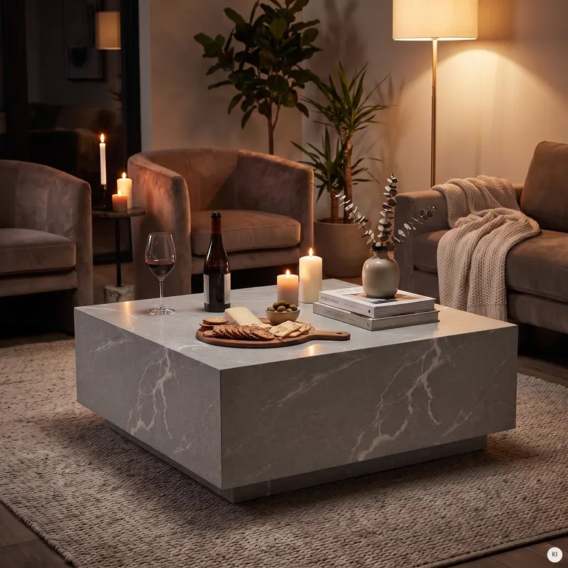 Couchtisch Grau 90 × 90 cm in Marmoroptik, Ansicht 5