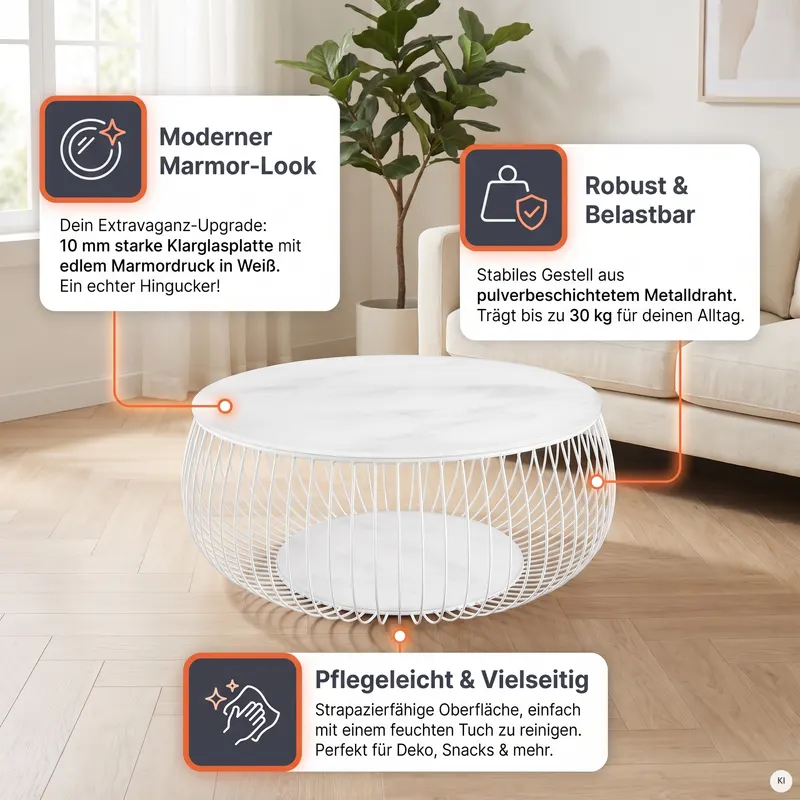 Couchtisch Ø 86 cm Weiß, Ansicht 7
