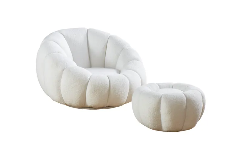 Sessel und Hocker Set aus Teddyfell Weiß, Ansicht 1