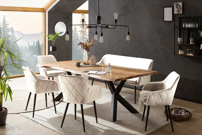 Saira Freja Finja Essgruppe 6 teilig mit Akazientisch, Natur/Creme/Schwarz