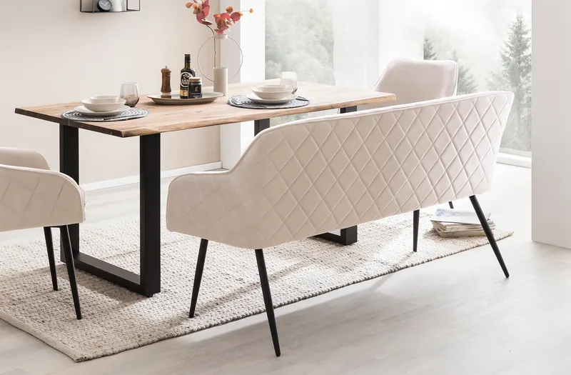 Essgruppe 6-teilig Akazie, Creme und Schwarz, 240 × 110 cm, Ansicht 10
