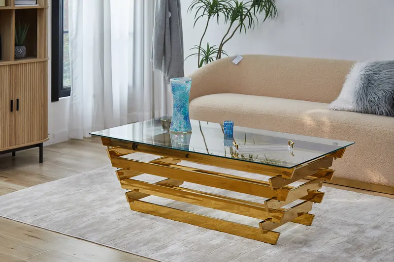 Couchtisch 130 × 70 cm Gold/Klarglas, Ansicht 2