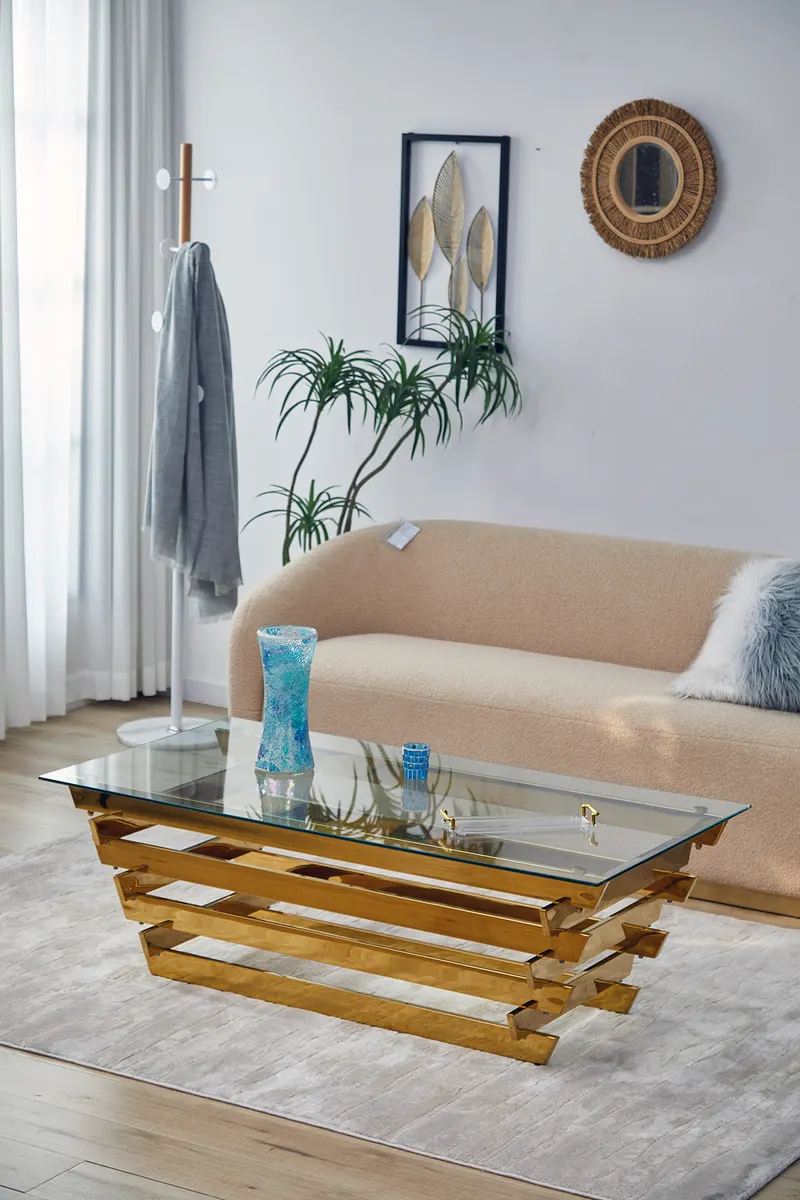 Couchtisch 130 × 70 cm Gold/Klarglas, Ansicht 3