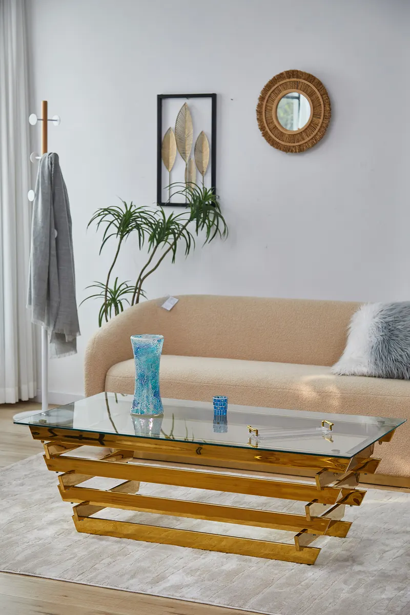 Couchtisch 130 × 70 cm Gold/Klarglas, Ansicht 4