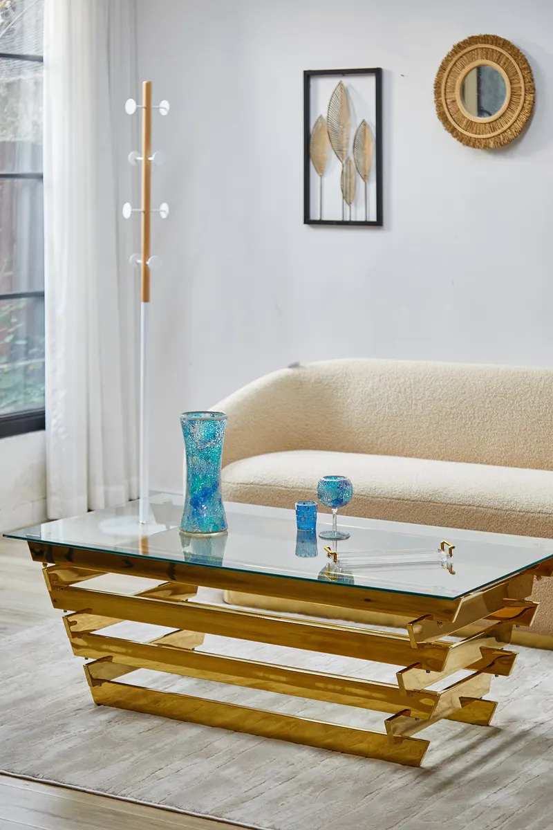 Couchtisch 130 × 70 cm Gold/Klarglas, Ansicht 5