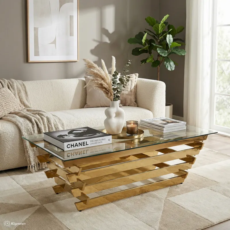 Couchtisch 130 × 70 cm Gold/Klarglas, Ansicht 6
