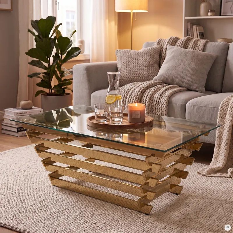 Couchtisch 130 × 70 cm Gold/Klarglas, Ansicht 8
