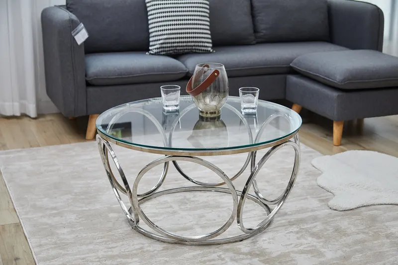 Couchtisch Ø 80 cm Silber/Klarglas, Ansicht 3