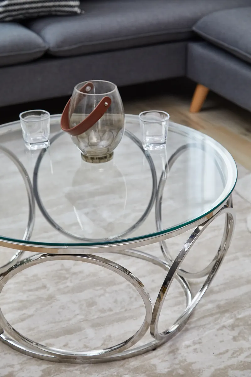 Couchtisch Ø 80 cm Silber/Klarglas, Ansicht 4