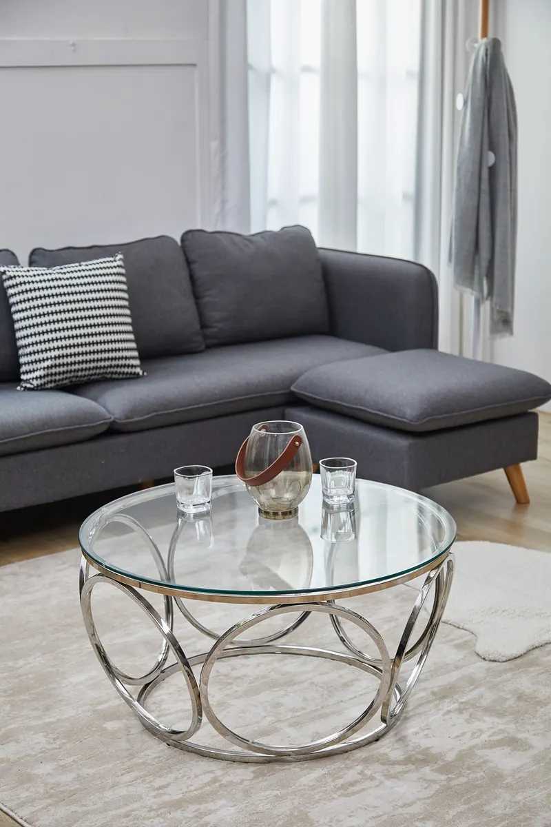 Couchtisch Ø 80 cm Silber/Klarglas, Ansicht 5