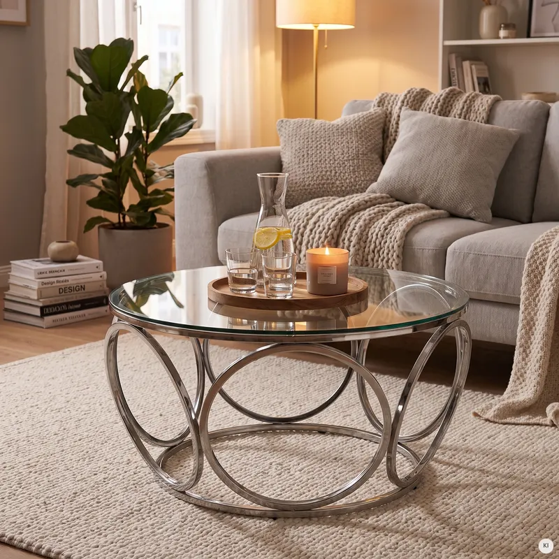 Couchtisch Ø 80 cm Silber/Klarglas, Ansicht 8