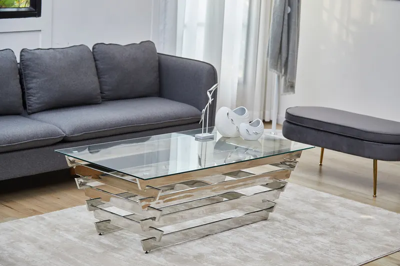 Couchtisch 130 × 70 cm Silber/Klarglas, Ansicht 2