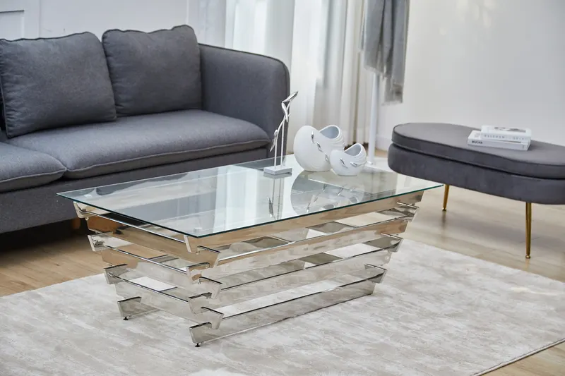 Couchtisch 130 × 70 cm Silber/Klarglas, Ansicht 3