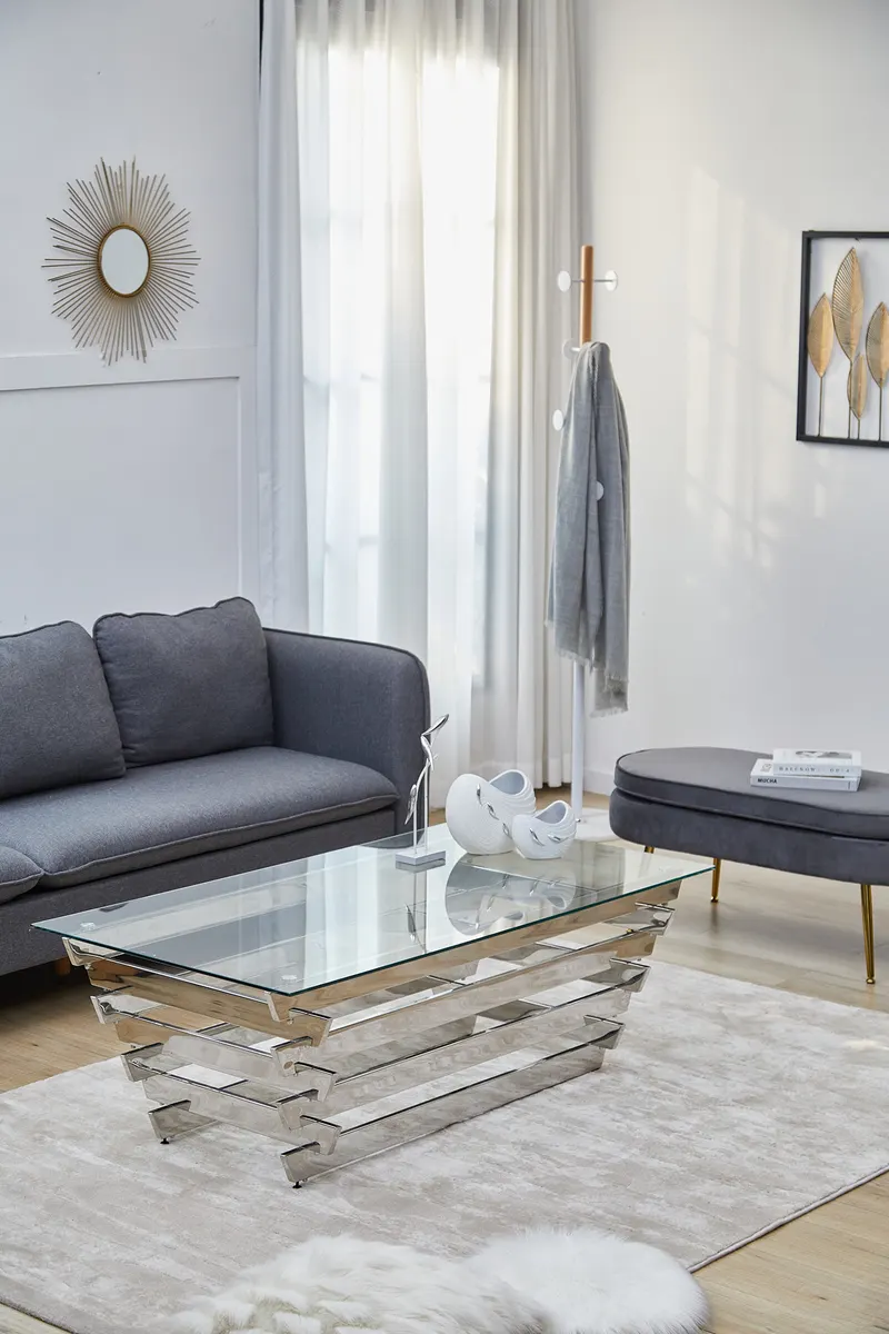 Couchtisch 130 × 70 cm Silber/Klarglas, Ansicht 4
