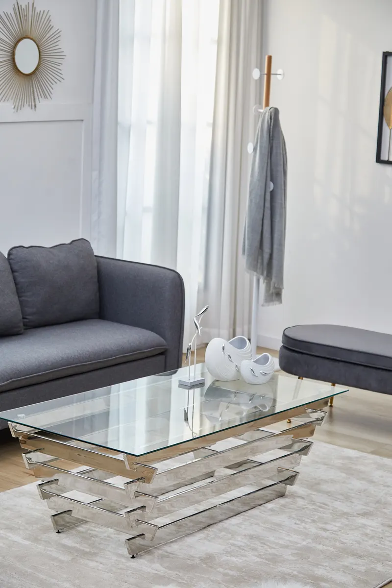 Couchtisch 130 × 70 cm Silber/Klarglas, Ansicht 5