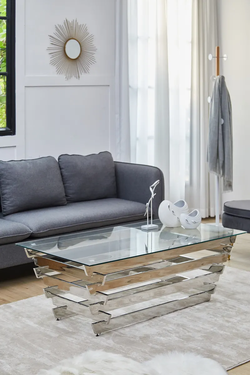 Couchtisch 130 × 70 cm Silber/Klarglas, Ansicht 6