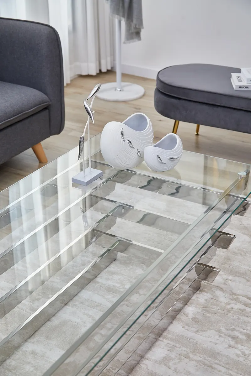 Couchtisch 130 × 70 cm Silber/Klarglas, Ansicht 7