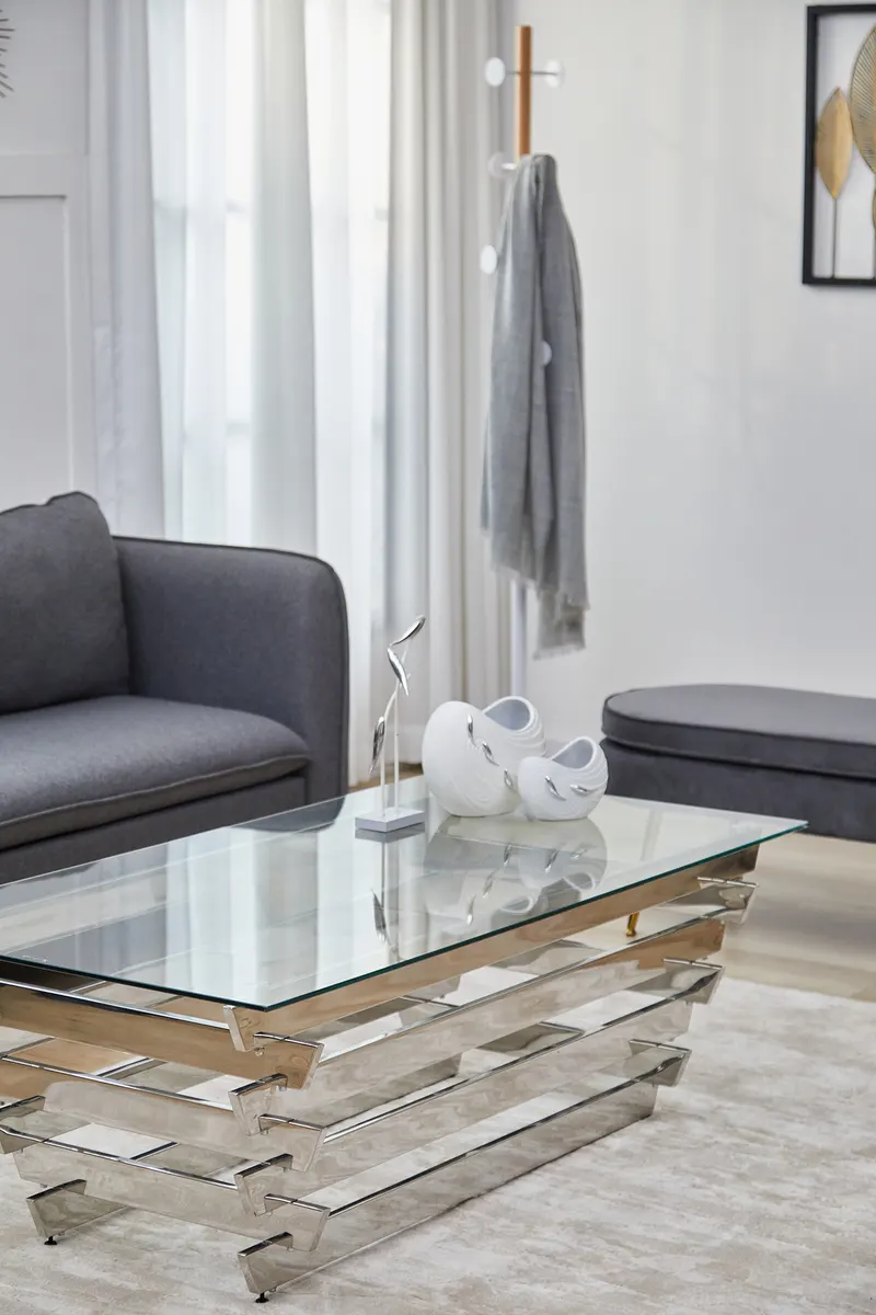 Couchtisch 130 × 70 cm Silber/Klarglas, Ansicht 8