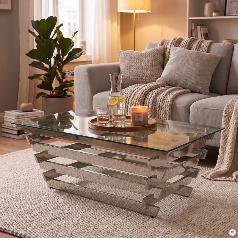 Couchtisch 130 × 70 cm Silber/Klarglas, Ansicht 9