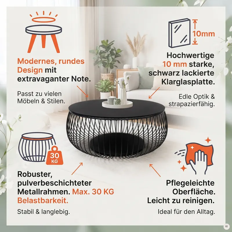 Couchtisch Ø 86 cm, Schwarz, Ansicht 7