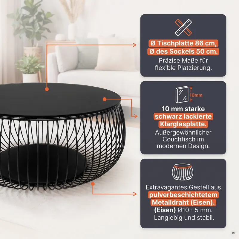Couchtisch Ø 86 cm, Schwarz, Ansicht 8