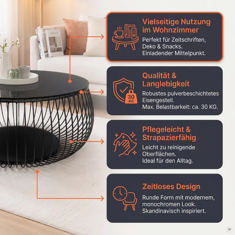 Couchtisch Ø 86 cm, Schwarz, Ansicht 9