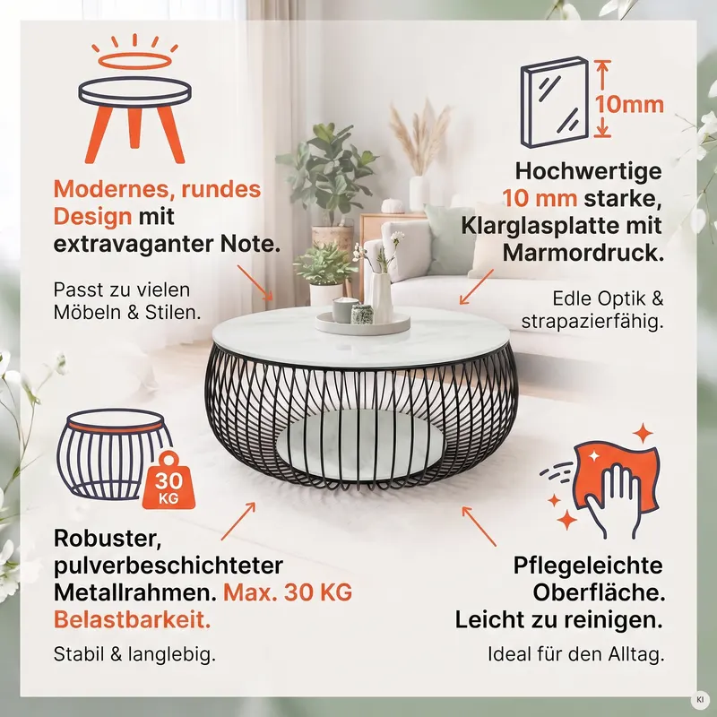 Couchtisch Ø 86 cm, Schwarz/Weiß, Ansicht 7