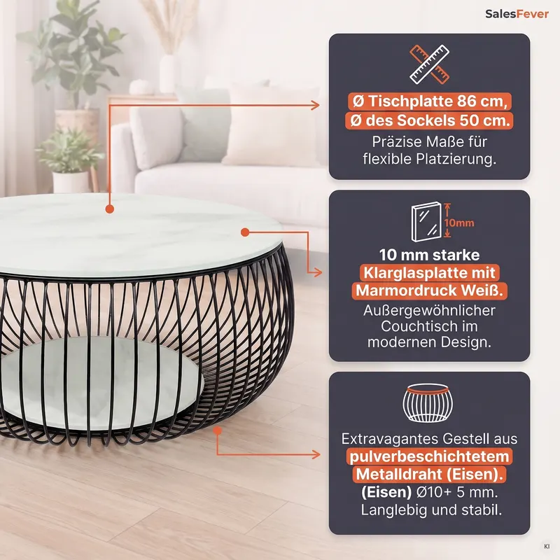 Couchtisch Ø 86 cm, Schwarz/Weiß, Ansicht 8