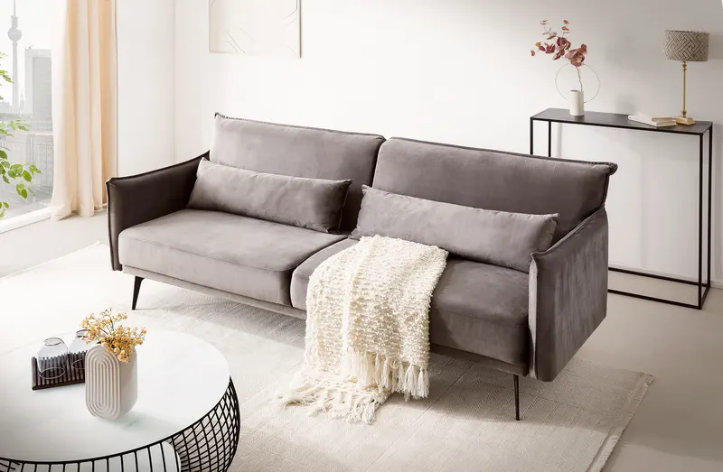 3-Sitzer-Sofa Samt Grau mit Schlaffunktion, Ansicht 8