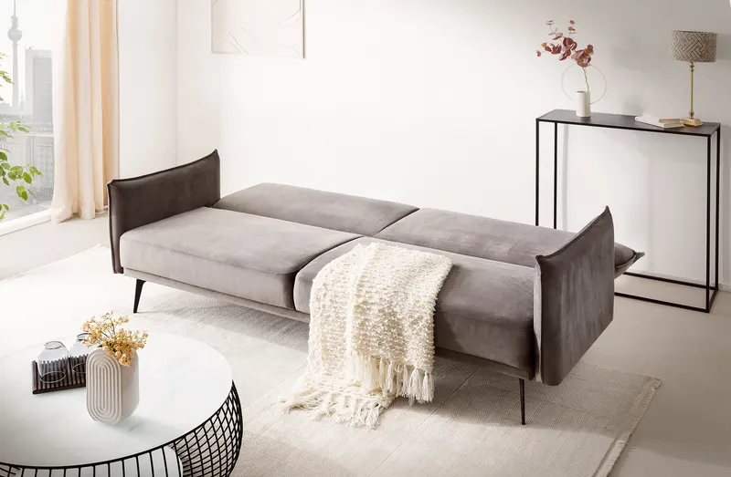 3-Sitzer-Sofa Samt Grau mit Schlaffunktion, Ansicht 9