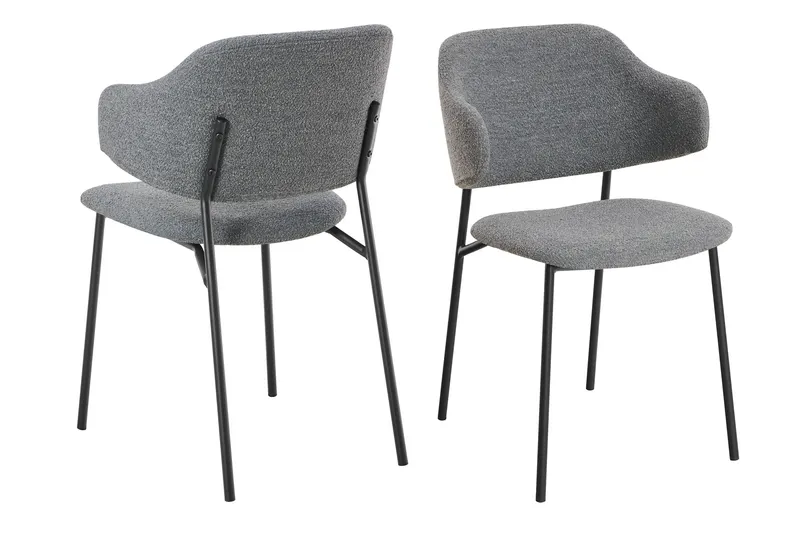 Glenn Armlehnstuhl Bouclé 2er Set, Dunkelgrau/Schwarz