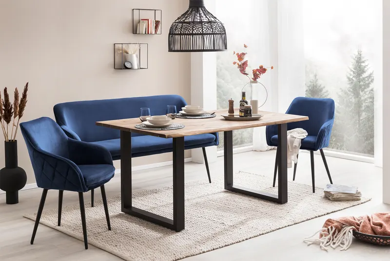 Sitzbank 160 cm Samt Blau, Ansicht 12