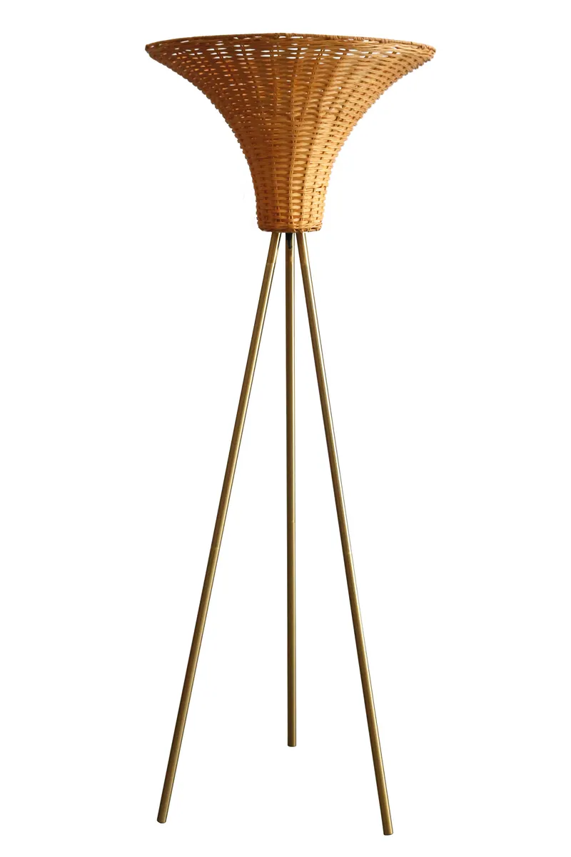 Aleah Stehleuchte mit Geflechtschirm Messing/Natur 150 cm