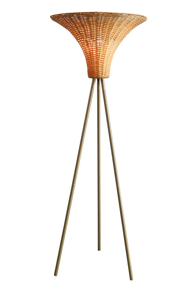 Stehleuchte mit Geflechtschirm Messing/Natur 150 cm, Ansicht 2