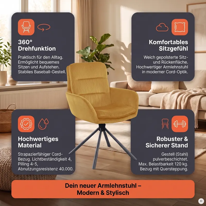 Armlehnstuhl in Cord-Optik Gold, Ansicht 9