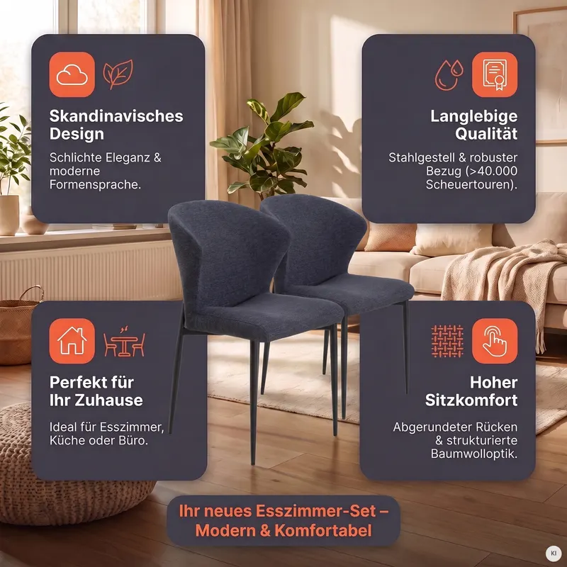 Esszimmerstuhl 2er Set Anthrazit, Ansicht 11