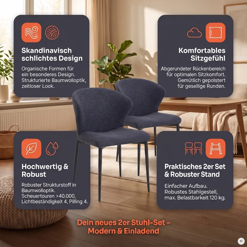 Esszimmerstuhl 2er Set Anthrazit, Ansicht 9