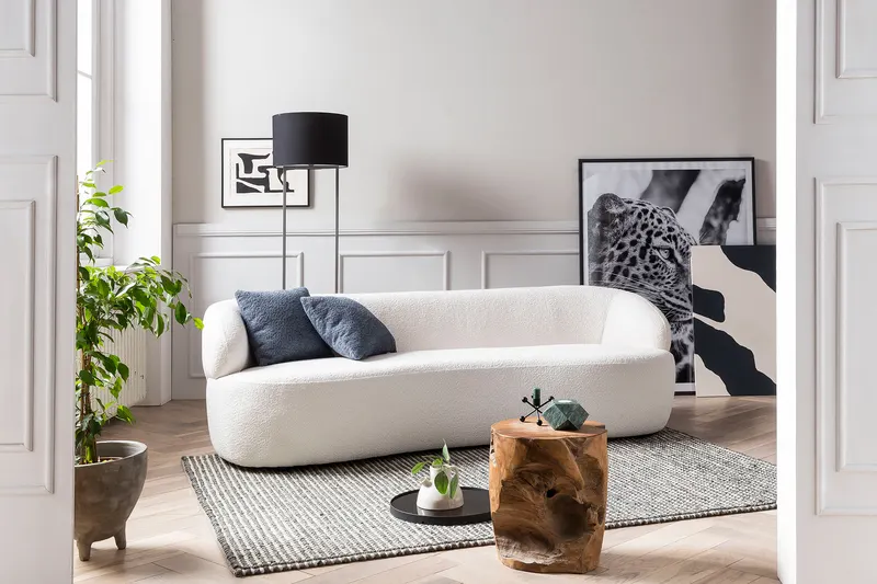 Nierensofa 3-Sitzer Bouclé Stoff Weiß, Ansicht 2